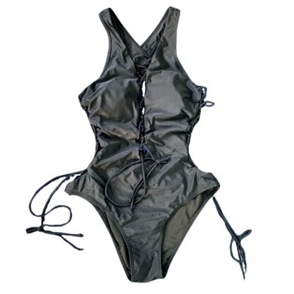 NWT Sexy Chic Black Lace-Up One Piece Swimsuit (L) - Picture 1 of 7